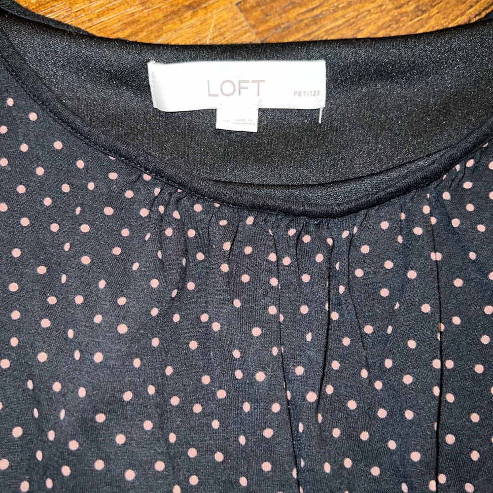 LOFT Black & Tan Polka Dot Sleeveless Mini Dress Rayon & Lyocell Size S Petite - Picture 6 of 11